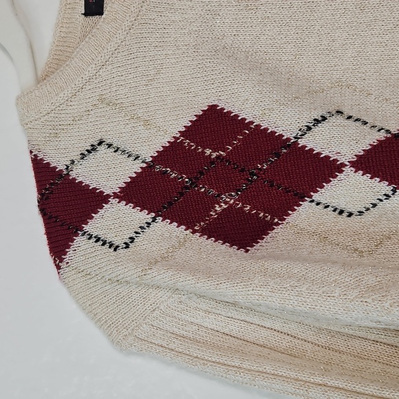 Pierri New York Cream and Burgundy Argyle Cardigan - Picture 8 of 11